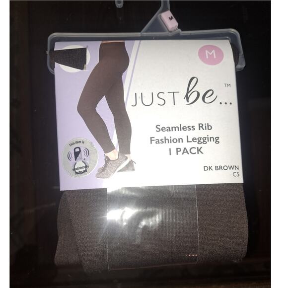 New Ladies Brown Seamless Rib Fashion Leggings Size Medium - Picture 4 of 7
